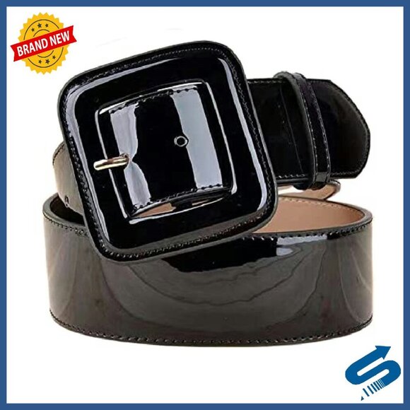 Wide Patent Leather Belt with Square Buckle, Adjustable 27-37 Inch Waist main image 5